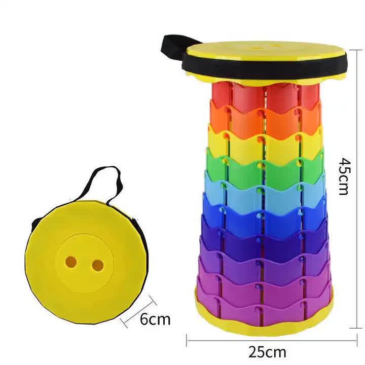 Rainbow Telescopic Stool | Collapsible | Portable | Foldable | Adjustable | Compact Chair | Yellow-Top