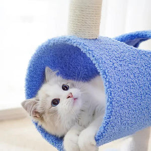 Blue Interactive Cat Tunnel with Scratching Post | Spring Toy | Cozy Play Space for Kittens