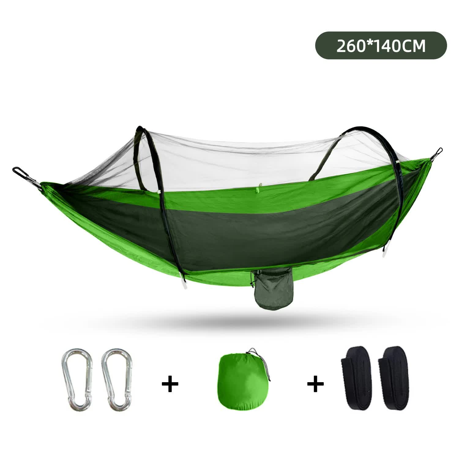 Outdoor Camping Hammock with Mosquito Net | Lightweight | 260x140cm | Portable Travel & Hiking Gear | Green