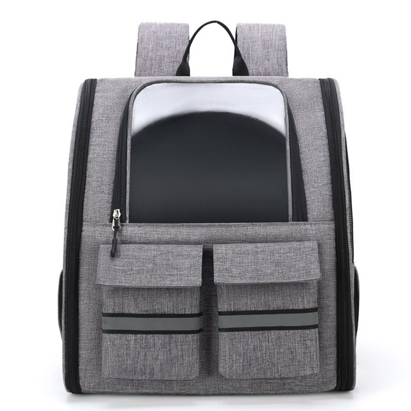 Grey Collapsible Pet Carrier Backpack | Trolley Sleeve | Portable & Convenient