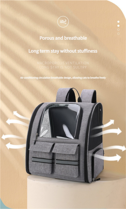 Grey Collapsible Pet Carrier Backpack | Trolley Sleeve | Portable & Convenient