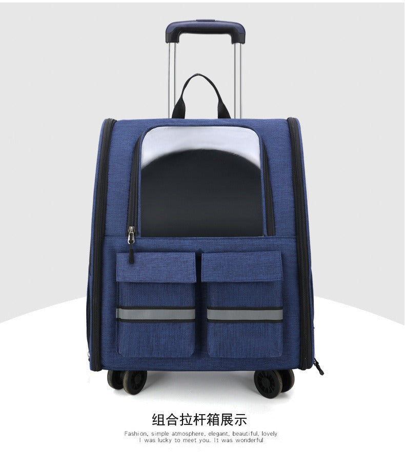 Blue 3-in-1 Pet Carrier | Rolling Backpack | Collapsible Design