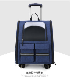 Blue 3-in-1 Pet Carrier | Rolling Backpack | Collapsible Design