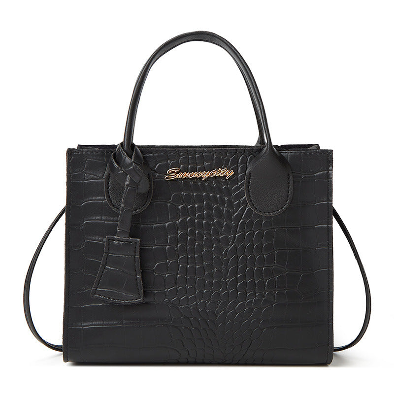 Elegant Crocodile Embossed Faux Leather Handbag | Black Tote with Dual Handle | Women’s | 20169cm