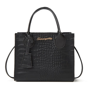 Elegant Crocodile Embossed Faux Leather Handbag | Black Tote with Dual Handle | Women’s | 20169cm