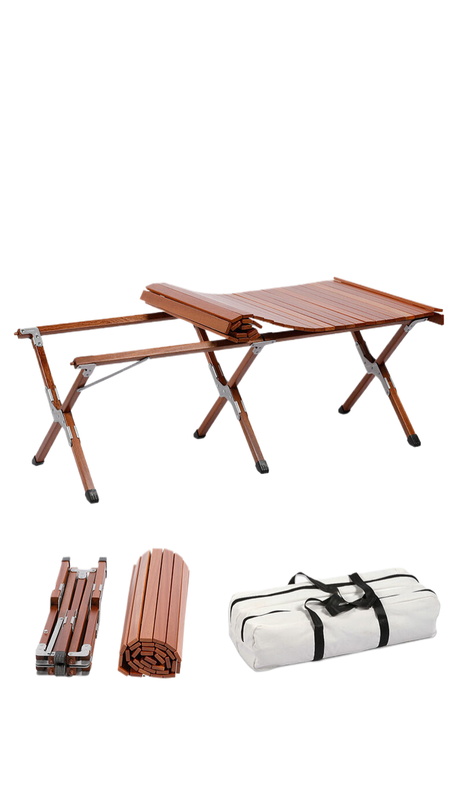 Portable Solid Wood Folding Camping Table | Sapele Roll-Up Picnic & BBQ Dining Table | 120x60x43cm