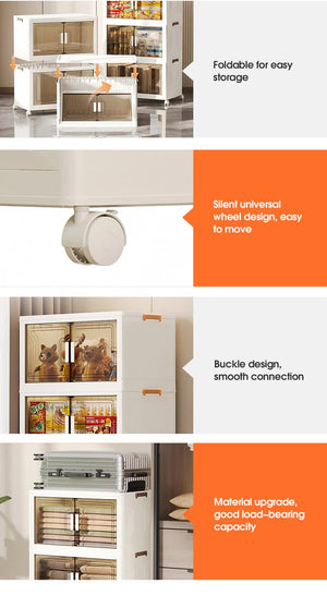 Stackable Storage Boxes | Transparent Doors | Modular Organizer for Home & Pantry | 55x32x94cm | 3 Layer