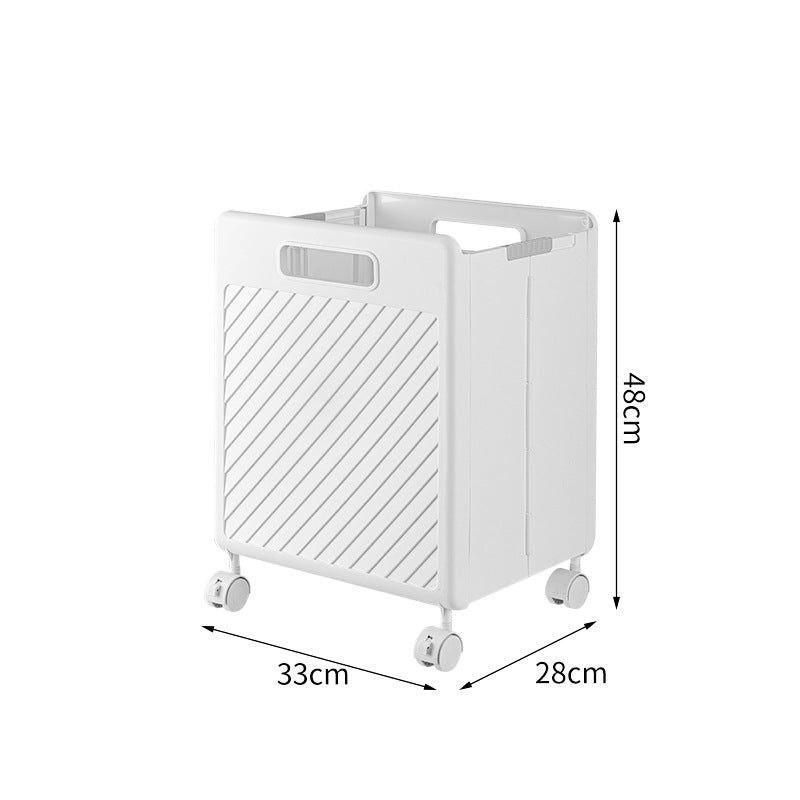 White Foldable Laundry Basket with Wheels | Portable Rolling Hamper for Home Use | 33x28x48cm