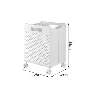 White Foldable Laundry Basket with Wheels | Portable Rolling Hamper for Home Use | 33x28x48cm