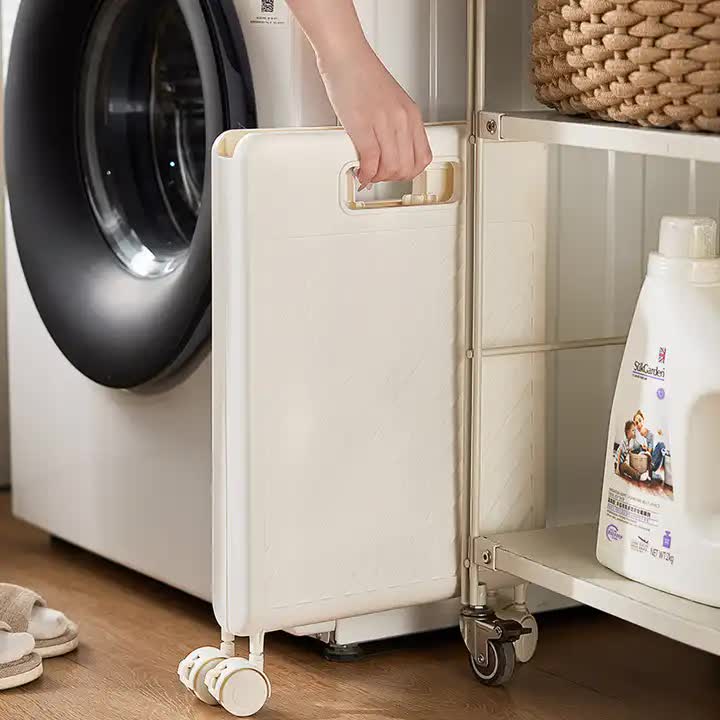 White Foldable Laundry Basket with Wheels | Portable Rolling Hamper for Home Use | 33x28x48cm