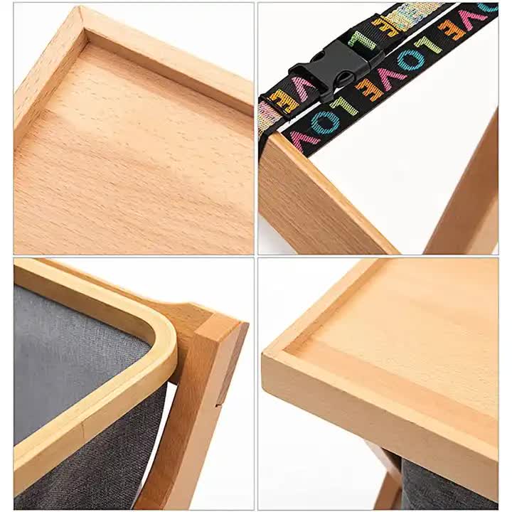 Foldable Wooden Laundry Hamper with Removable Tray & Storage Bag | Natural Wood Finish | Wood Color