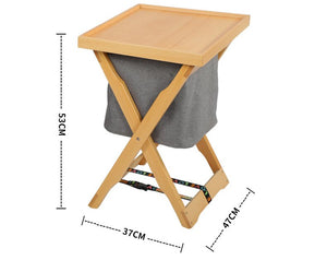 Foldable Wooden Laundry Hamper with Removable Tray & Storage Bag | Natural Wood Finish | Wood Color