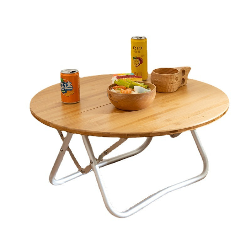 Portable Bamboo Folding Camping Table | Lightweight Round Table with Aluminum Alloy Frame | 60x60x27cm