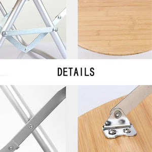 Portable Bamboo Folding Camping Table | Lightweight Round Table with Aluminum Alloy Frame | 60x60x27cm