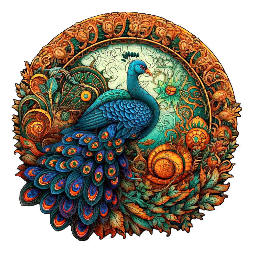 Round Peacock Wooden Puzzle | Intricate Nature-Inspired Art Puzzle | M-Paper Box | H161