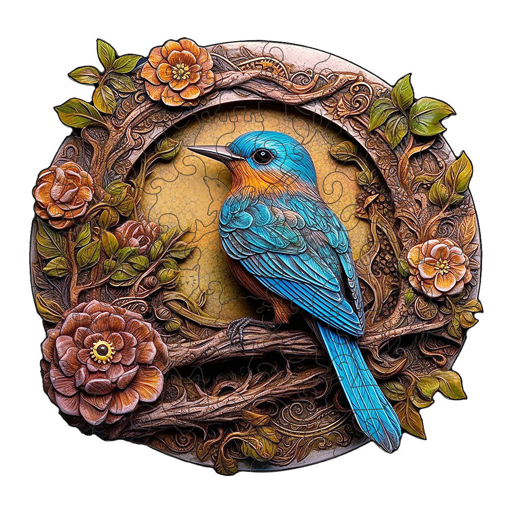Bluebird Wooden Puzzle | Circular Nature-Inspired Art Puzzle | S-Paper Box | H184
