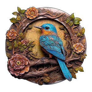 Bluebird Wooden Puzzle | Circular Nature-Inspired Art Puzzle | L-Paper Box | H184