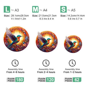 Colorful Bluebird Round Wooden Puzzle | Intricate Floral Art Design | L-Paper Box | H185