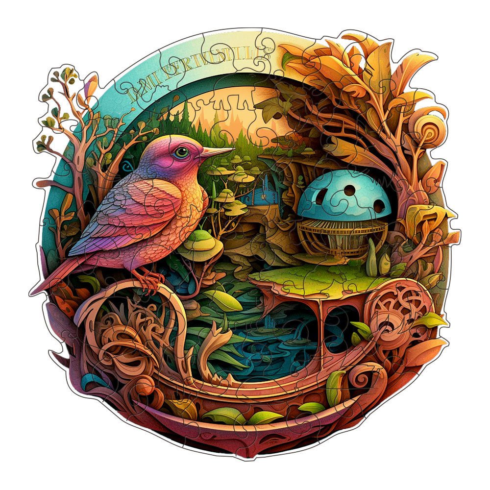 Fantasy Bird Wooden Puzzle | Intricate Nature - Themed Circular Puzzle | M - Paper Box - H186