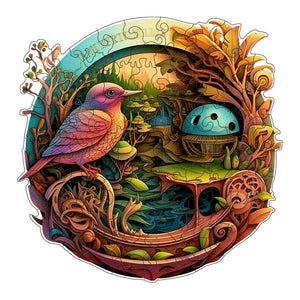 Fantasy Bird Wooden Puzzle | Intricate Nature - Themed Circular Puzzle | M - Paper Box - H186