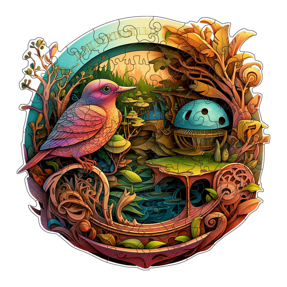 Fantasy Bird Wooden Puzzle | Intricate Nature-Themed Circular Puzzle | L-Paper Box | H186