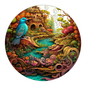 Fantasy Bird Wooden Puzzle | Intricate Nature-Themed Circular Puzzle | S-Paper Box | H187