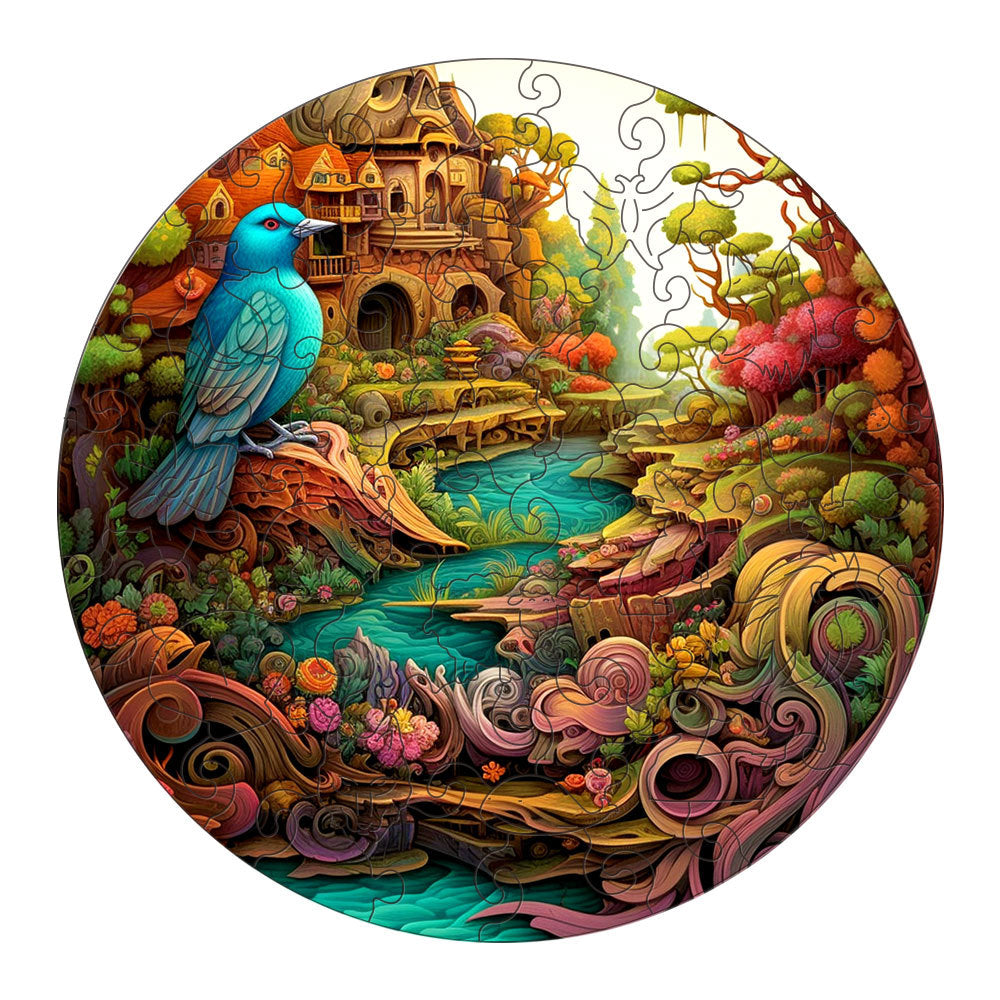 Fantasy Bird Wooden Puzzle | Intricate Nature-Themed Circular Puzzle | M-Paper Box | H187