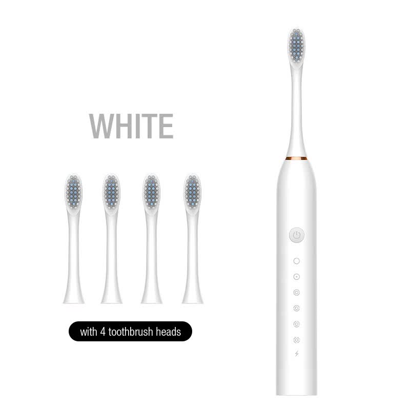 X-3 Sonic Electric Toothbrush | 4 Replacement Brush Heads | USB Charging Cable | Sleek White Design
