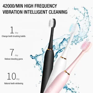 X-3 Sonic Electric Toothbrush | 4 Replacement Brush Heads | USB Charging Cable | Sleek White Design