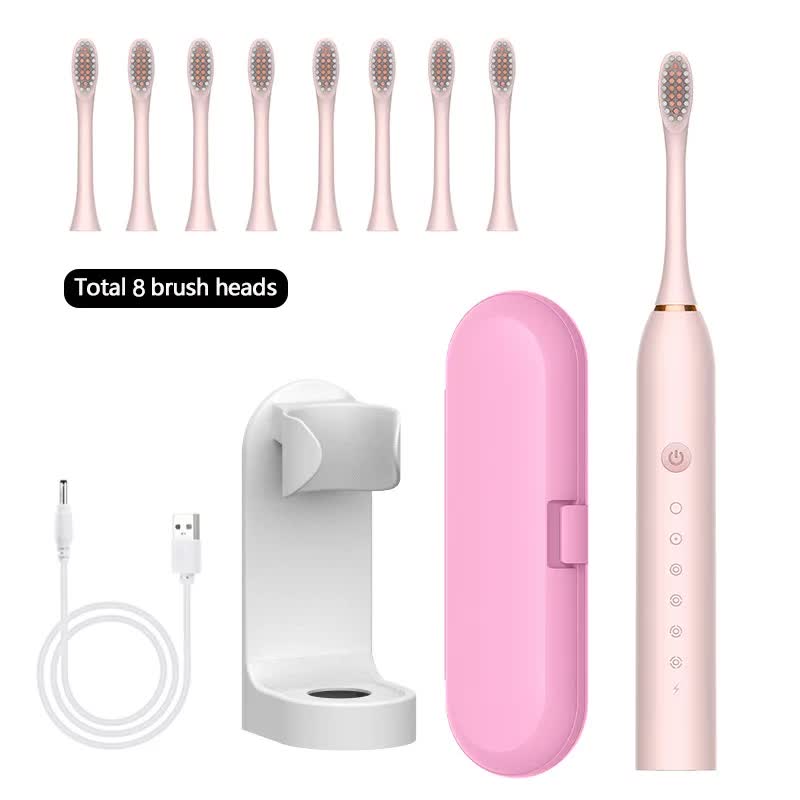 X-3 Sonic Electric Toothbrush in Pink | 8 Brush Heads | Travel Case | USB Charging & Stand Included