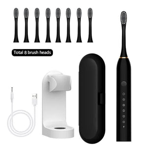X-3 Sonic Electric Toothbrush in Black | 8 Brush Heads | Travel Case | USB Charging & Stand Included