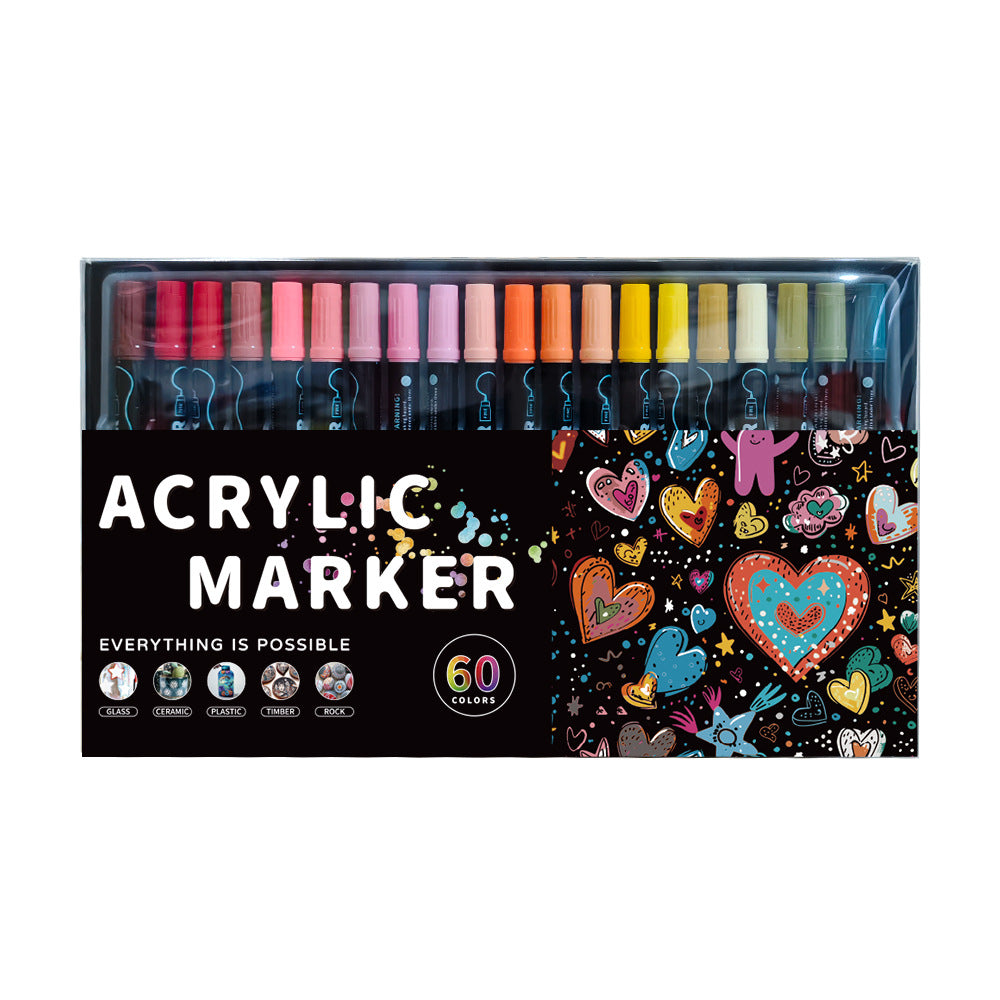 Dual-Tip Acrylic Marker Set | 1-5mm Round Tip & 1mm Fine Tip | 60 Colors | For Art & Craft Projects