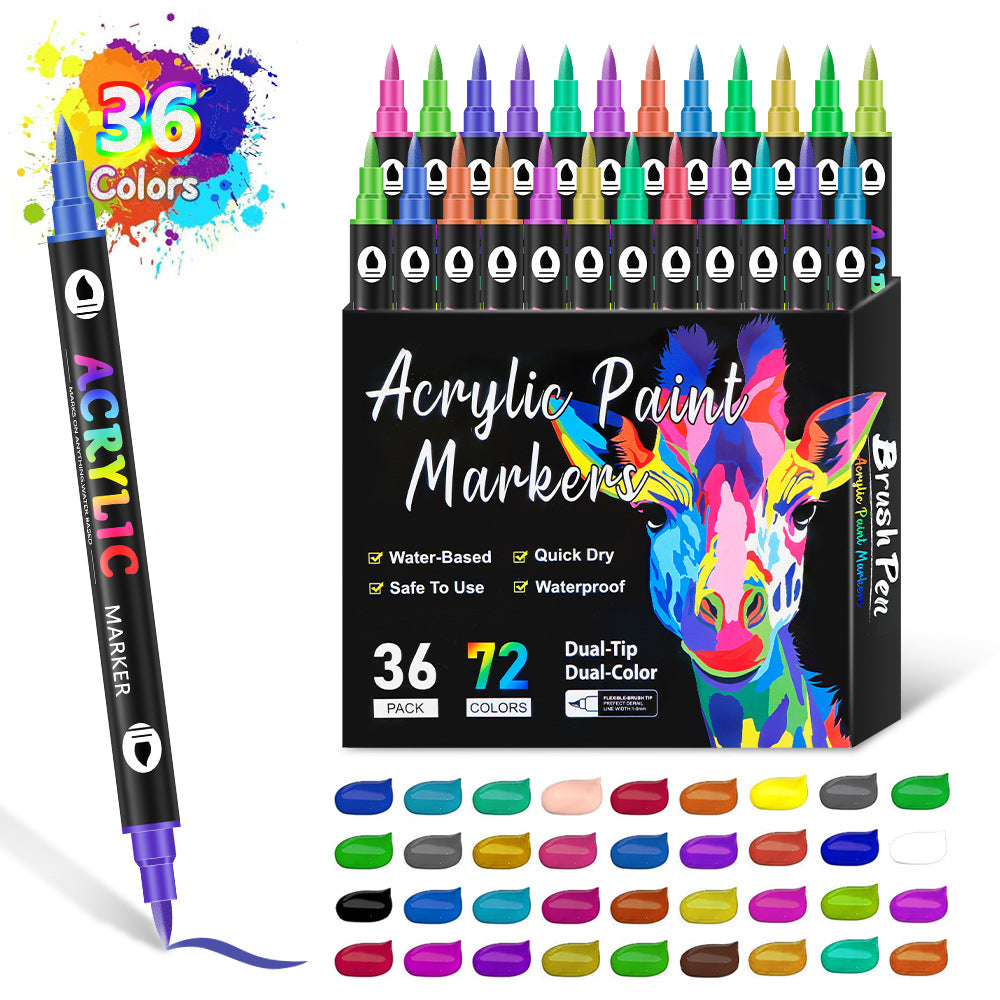36-Pack Dual-Tip Acrylic Paint Markers | 72 Vibrant Colors | Waterproof & Quick-Dry for Art Projects