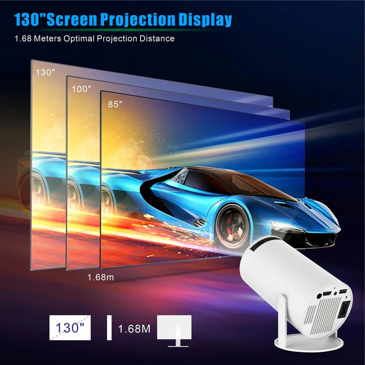 HY300PRO Portable Projector | 4K Decoding | Wi-Fi 6 | 720P HD | 160 ANSI Lumens | Compact Home Cinema