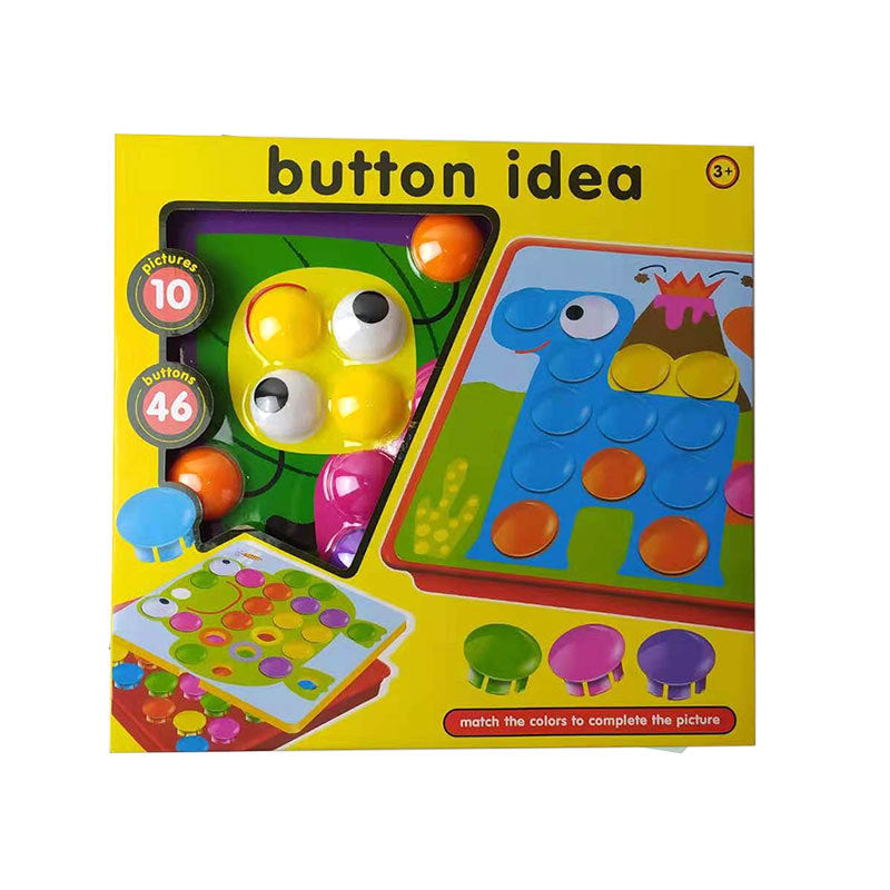 Creative Button Art Toy Set for Kids | 46 Colorful Buttons | 10 Unique Pictures | Educational Color Matching Puzzle | Ages 3+