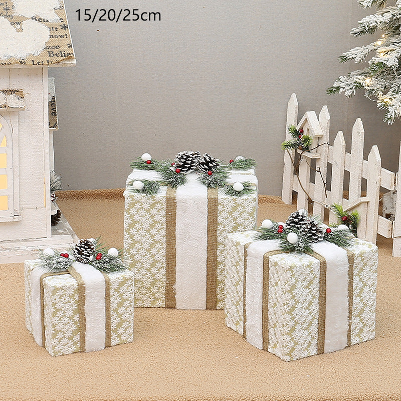 YH99032 Decorative Christmas Gift Boxes | Set of 3 | Pine Cones & Berries | Indoor Holiday Display | 15/20/25cm (No Lights)
