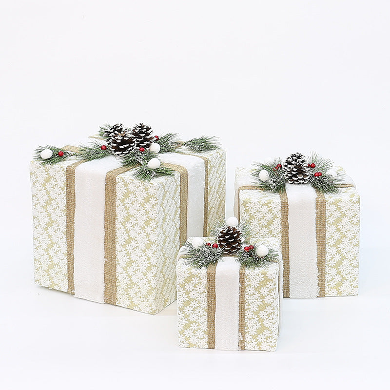 YH99032 Decorative Christmas Gift Boxes | Set of 3 | Pine Cones & Berries | Indoor Holiday Display | 15/20/25cm (No Lights)