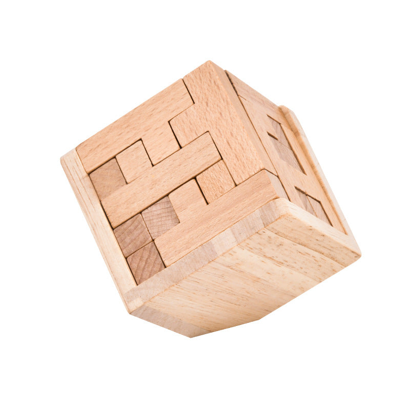 Wooden Brain Teaser Puzzle | 3D Cube Puzzle Game | Natural Wood | Adults & Kids | 2.75 Inches