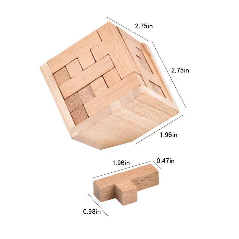 Wooden Brain Teaser Puzzle | 3D Cube Puzzle Game | Natural Wood | Adults & Kids | 2.75 Inches