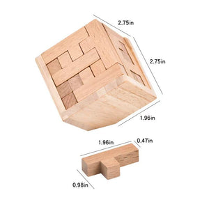 Wooden Brain Teaser Puzzle | 3D Cube Puzzle Game | Natural Wood | Adults & Kids | 2.75 Inches