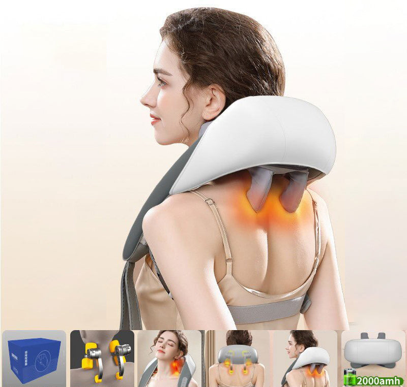 Portable Shiatsu Neck & Shoulder Massager with Heat | Rechargeable 2000mAh Battery | Pain Relief