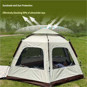 5-8 Person Hexagonal Camping Tent | Double-Layer | Silver Coated Waterproof Shelter | With Awning | 280280158cm
