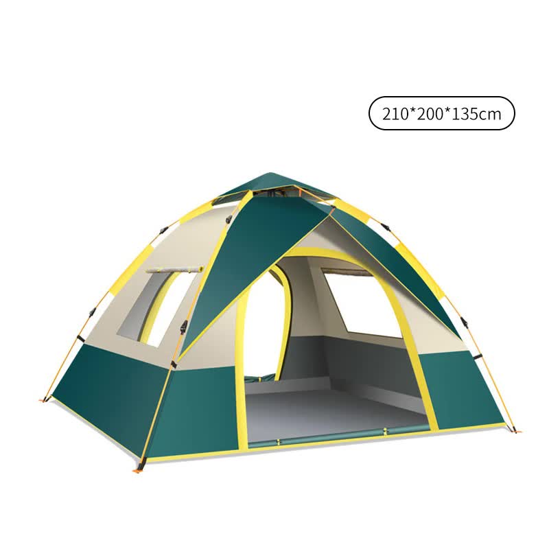 Dark Green 3-4 Person Lightweight Camping Tent | UV Protection | Silver Coated | Dual Doors & Windows | 210200135cm