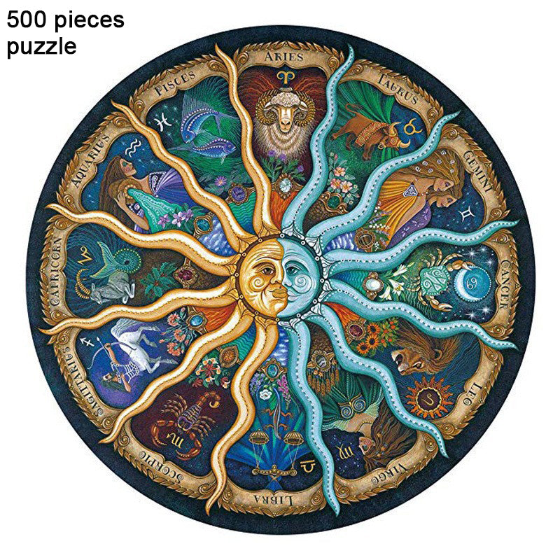 500-Piece Zodiac Circle Jigsaw Puzzle | Colorful Astrology Sun & Moon Puzzle | Fun for Adults & Kids