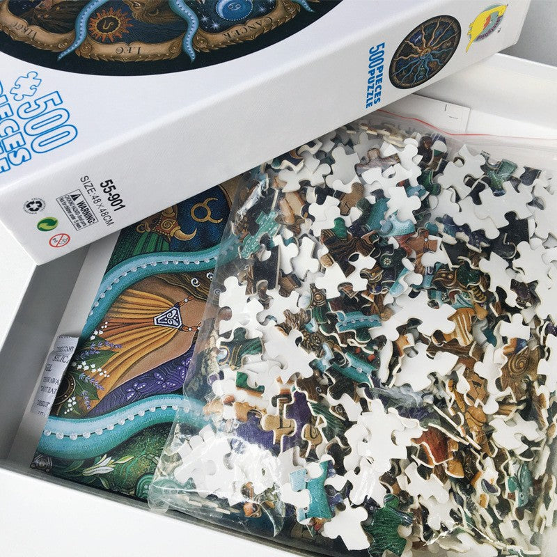 500-Piece Zodiac Circle Jigsaw Puzzle | Colorful Astrology Sun & Moon Puzzle | Fun for Adults & Kids