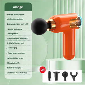 LC002 Orange Portable Massage Gun | Deep Tissue Muscle Massager | 4 Heads | 9 Speed Settings