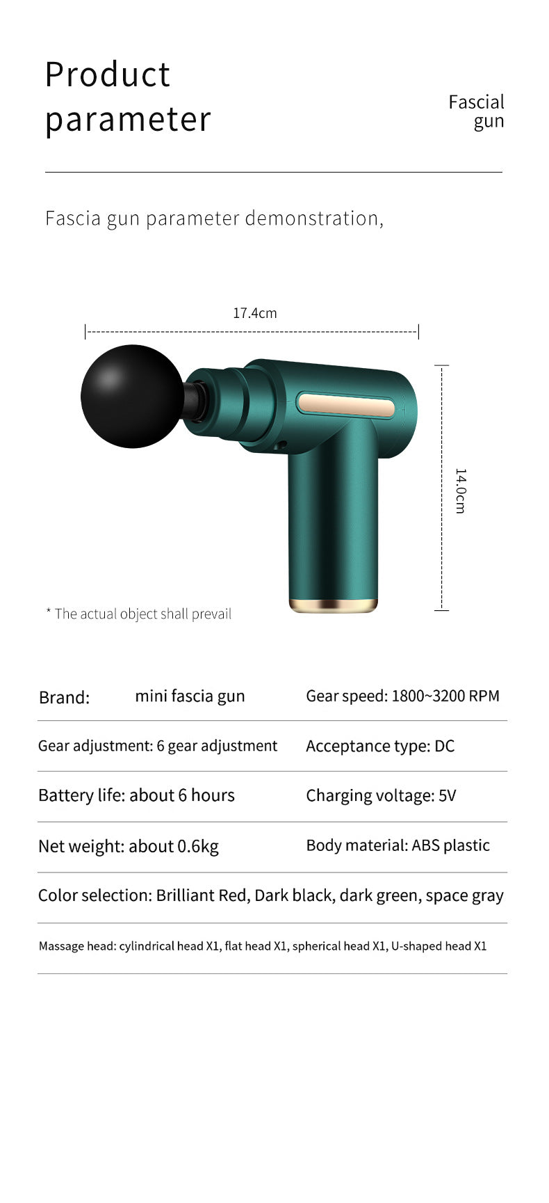 Compact Green Massage Gun | Deep Tissue Muscle Massager | 4 Interchangeable Heads