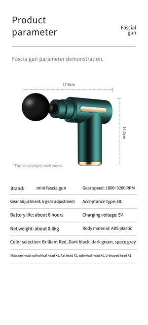 Compact Green Massage Gun | Deep Tissue Muscle Massager | 4 Interchangeable Heads