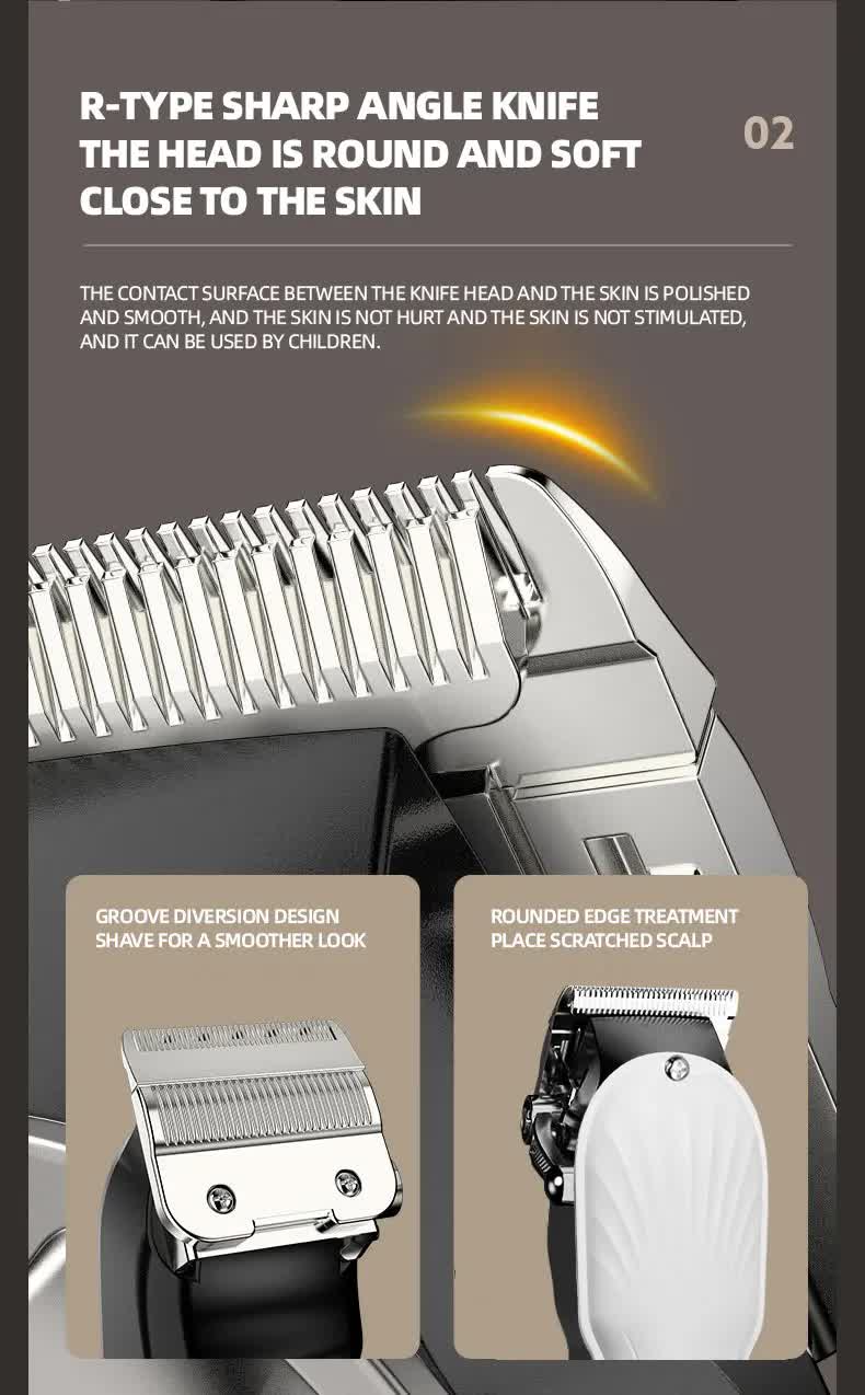 Gray Professional Cordless Hair Clipper with LED Display | Rechargeable Electric Hair Trimmer for Men