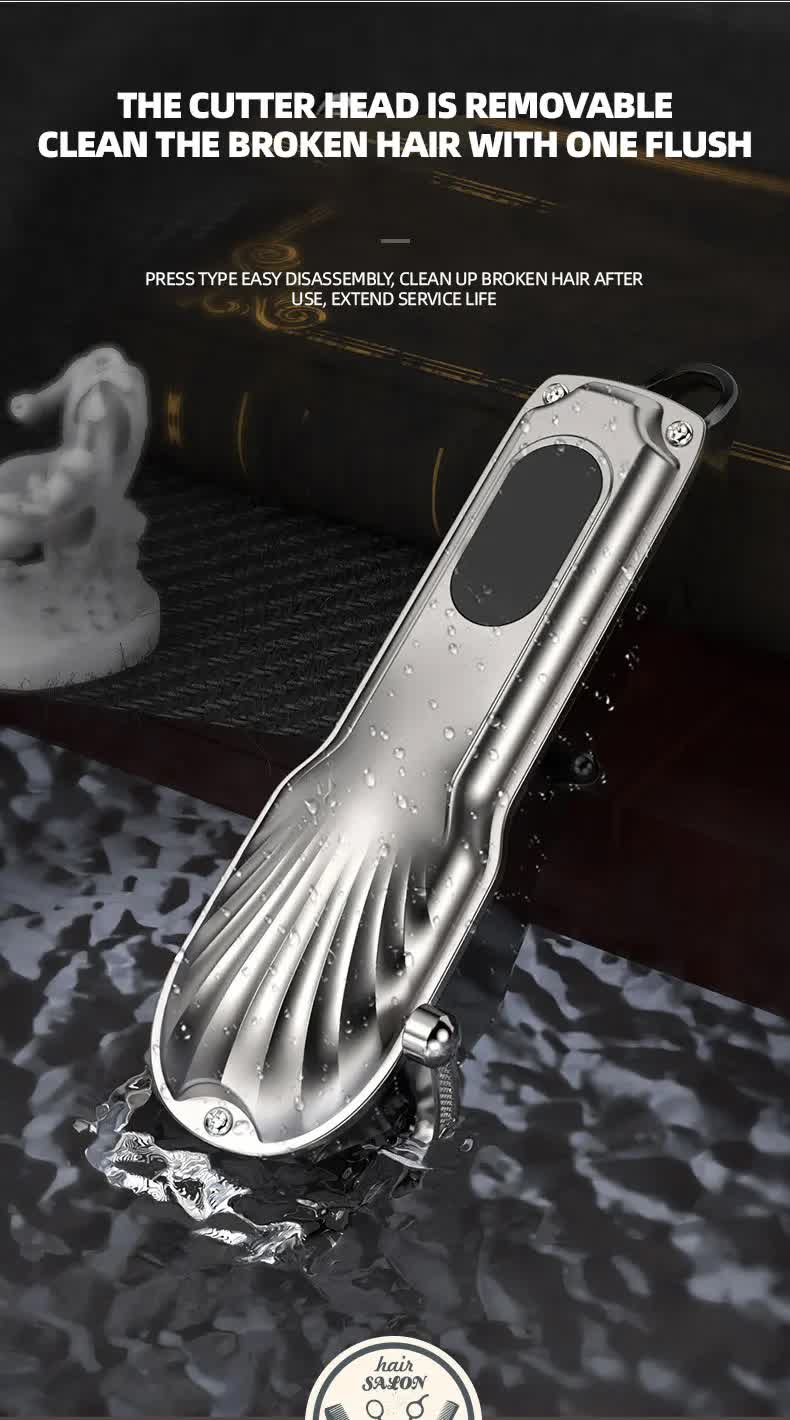 Gray Professional Cordless Hair Clipper with LED Display | Rechargeable Electric Hair Trimmer for Men